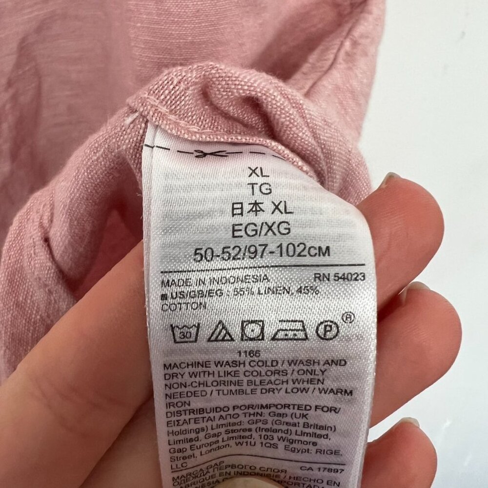 Gap Linen Blend Short Sleeve Button Down‎ Shirt Pink Standard Fit XL - Picture 3 of 4